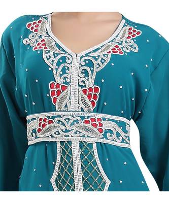 turquoise georgette embroidered zari work islamic kaftans 2