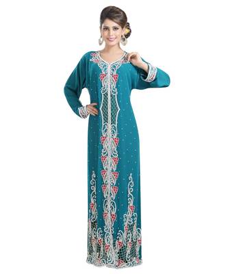 turquoise georgette embroidered zari work islamic kaftans 3