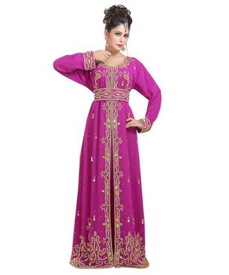 Pink georgette embroidered zari work islamic kaftans 1