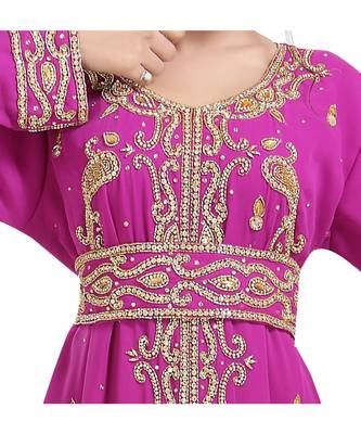 Pink georgette embroidered zari work islamic kaftans 2