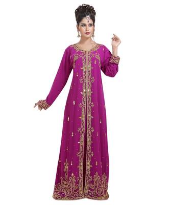 Pink georgette embroidered zari work islamic kaftans 3