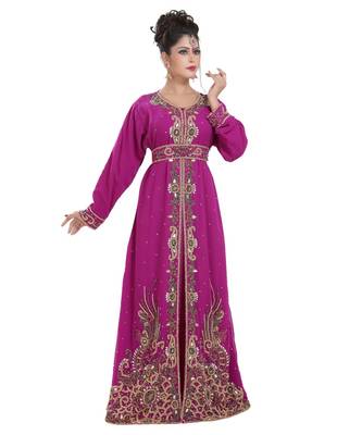 Pink georgette embroidered zari work islamic kaftans 1