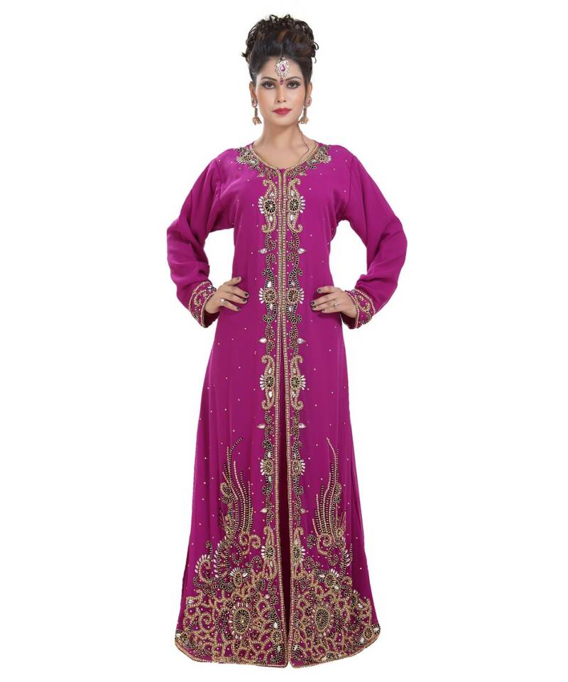 Pink georgette embroidered zari work islamic kaftans