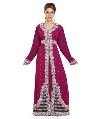 Wine georgette embroidered zari work islamic kaftans 1