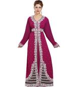 Wine georgette embroidered zari work islamic kaftans