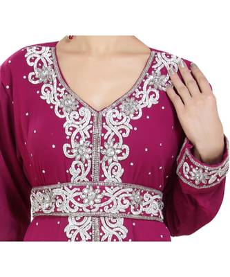Wine georgette embroidered zari work islamic kaftans 2