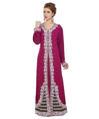 Wine georgette embroidered zari work islamic kaftans 3