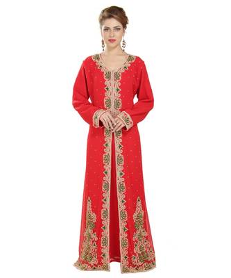 Red georgette embroidered zari work islamic kaftans 1