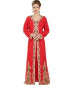 Red georgette embroidered zari work islamic kaftans