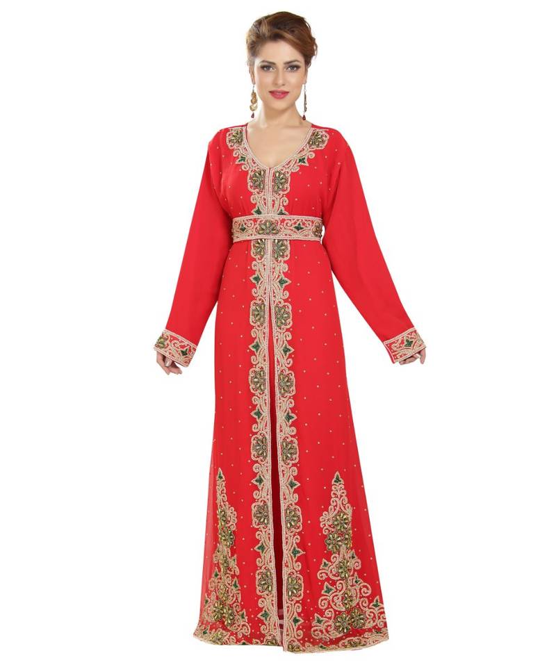 Red georgette embroidered zari work islamic kaftans