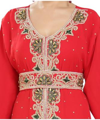 Red georgette embroidered zari work islamic kaftans 3