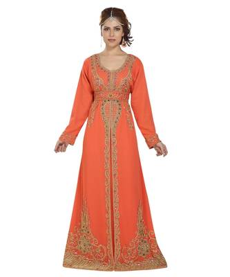 pink georgette embroidered zari work islamic kaftans 1