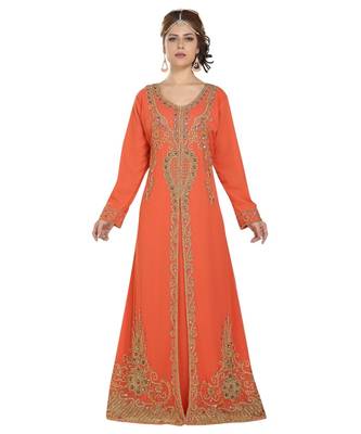 pink georgette embroidered zari work islamic kaftans 3
