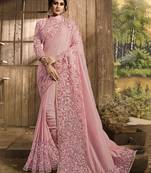 Baby pink embroidered silk saree with blouse