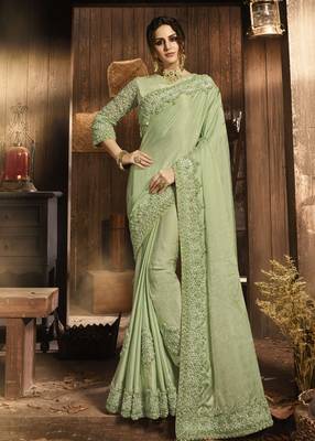 Green Embroidered Pure Silk Saree With Blouse 1