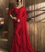 Dark Red Embroidered Pure Silk Saree With Blouse