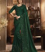 Dark Green Embroidered Pure Silk Saree With Blouse