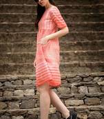 White & Orange Shirt Style Checkered Dress