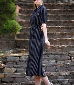Striped Black Shirt Style Midi Dress