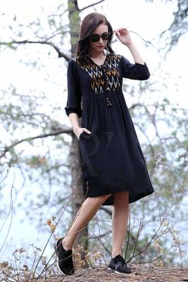 Black Dress With Ikkat Yoke 1