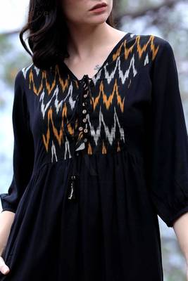 Black Dress With Ikkat Yoke 3