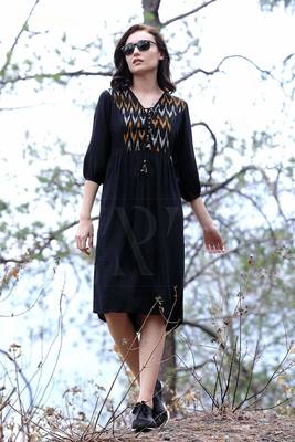 Black Dress With Ikkat Yoke 4