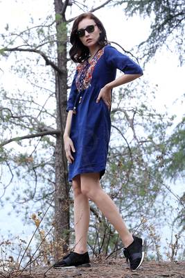Navy Blue Kalamkari Yoke Dress 1