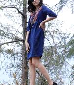 Navy Blue Kalamkari Yoke Dress