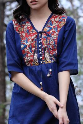 Navy Blue Kalamkari Yoke Dress 3