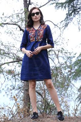 Navy Blue Kalamkari Yoke Dress 4
