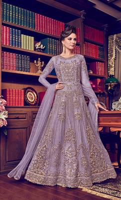 Light-purple embroidered pure net salwar 1