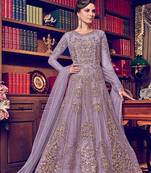 Light-purple embroidered pure net salwar