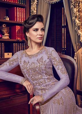 Light-purple embroidered pure net salwar 2