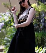 Black Dress With Printed Yoke