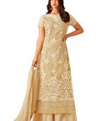 off white embroidered Net unstitched salwar with dupatta