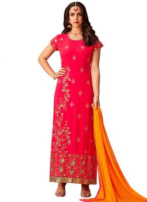 pink embroidered Georgette unstitched salwar with dupatta 1