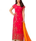 pink embroidered Georgette unstitched salwar with dupatta