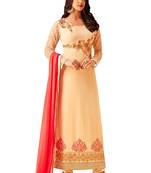 Cream embroidered Georgette unstitched salwar with dupatta