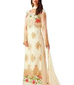 White embroidered Net unstitched salwar with dupatta