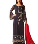 blue embroidered Georgette unstitched salwar with dupatta