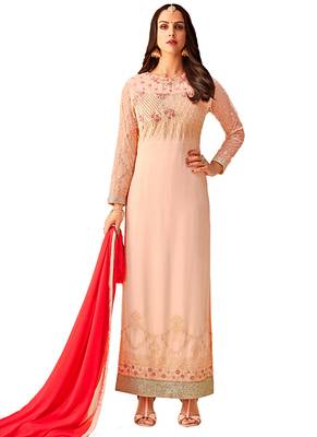 pink embroidered Georgette unstitched salwar with dupatta 1