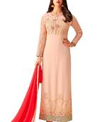 pink embroidered Georgette unstitched salwar with dupatta