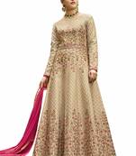 Beige embroidered Art Silk unstitched salwar with dupatta