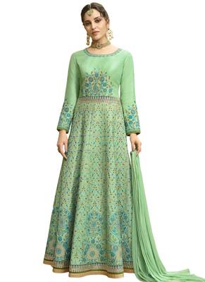 green embroidered Art Silk unstitched salwar with dupatta 1