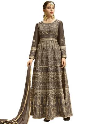 grey embroidered Art Silk unstitched salwar with dupatta 1
