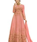 peach embroidered Art Silk unstitched salwar with dupatta