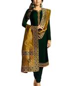 green embroidered satin unstitched salwar with dupatta