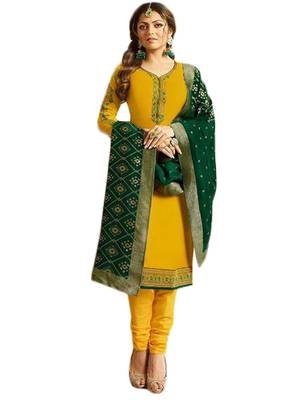 Amber embroidered satin unstitched salwar with dupatta 1