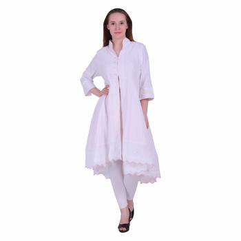 White Embroidered Cotton Ethnic Kurti 1