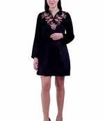 Blue Embroidered Velvet Ethnic Kurti